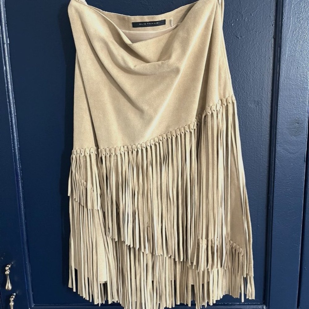 Elie Tahari Suede Fringed Skirt